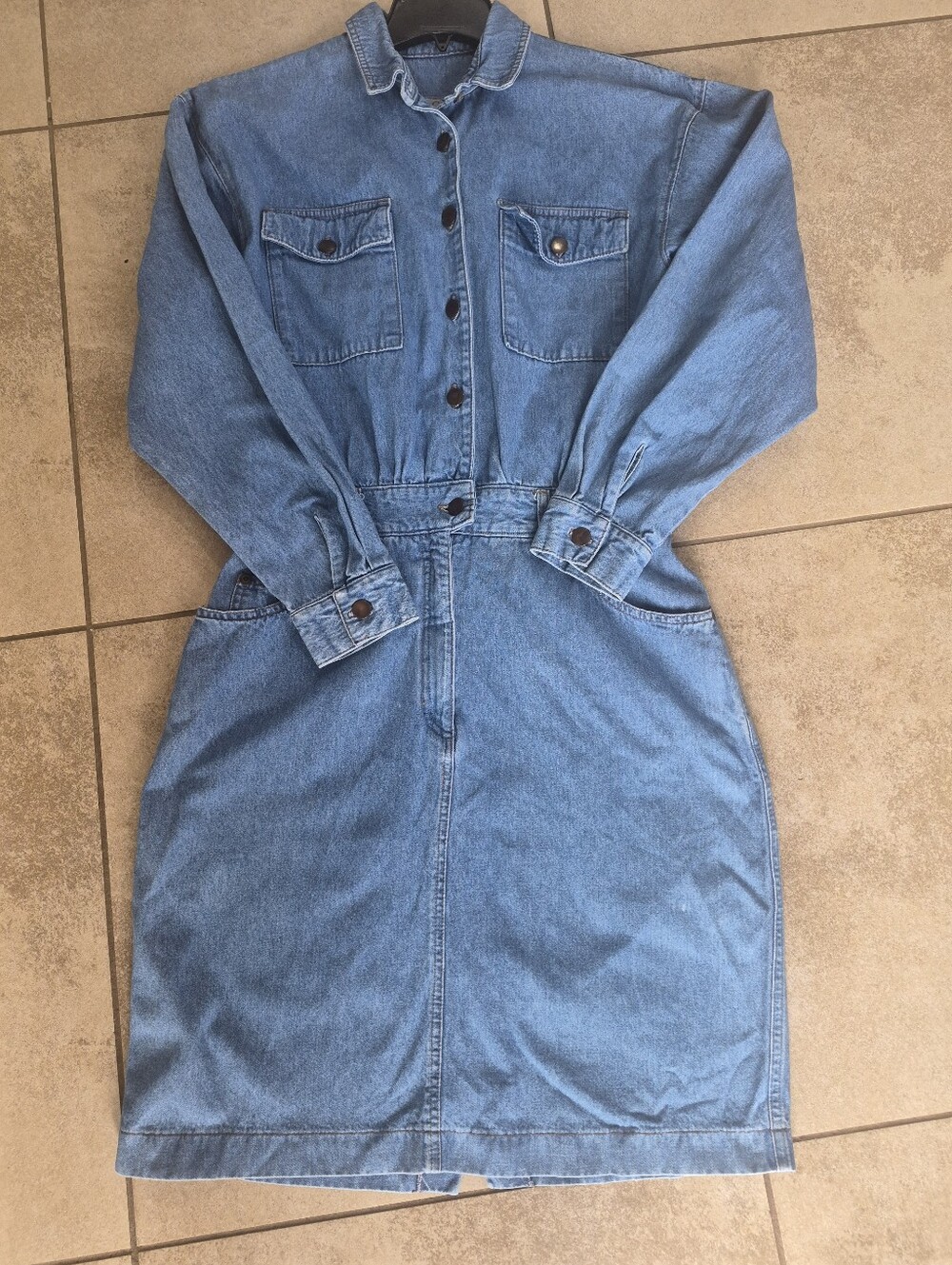 VTG 80 90s Gotcha Covered DenimLong Sleeve Shirt Dress Blouson Midi Size14( M,L)
